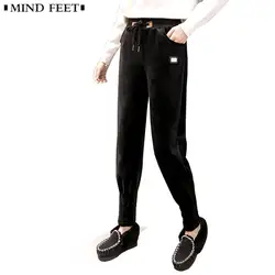 MIND FEET женские бархатные брюки женские осенние зимние теплые утолщенные эластичные талии спортивная одежда повседневные свободные брюки