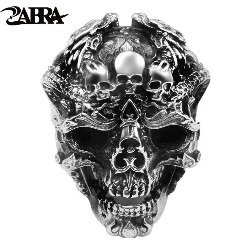 Online ZABRA Real 925 Anillo de Plata anillo de Calavera Hombres Dragón Ajustable Punk Rock Muchos Esqueletos Hombres Joyería Gótica de Halloween