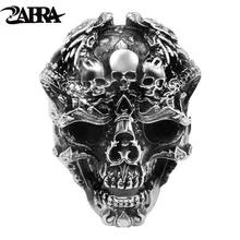 ZABRA Real 925 Sterling Silver Skull Ring Men Adjustable Dragon Ring Punk Rock Many Skeletons Mens Gothic Halloween Jewelry
