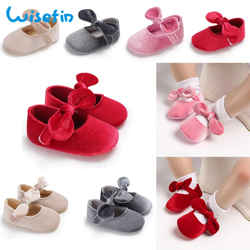 

Wisefin Shoes Baby Girls Soft Baby Shoes Newborn Warm Cotton Shoes For Toddler Girls First Walker Baby Girl First Walker Big Bow