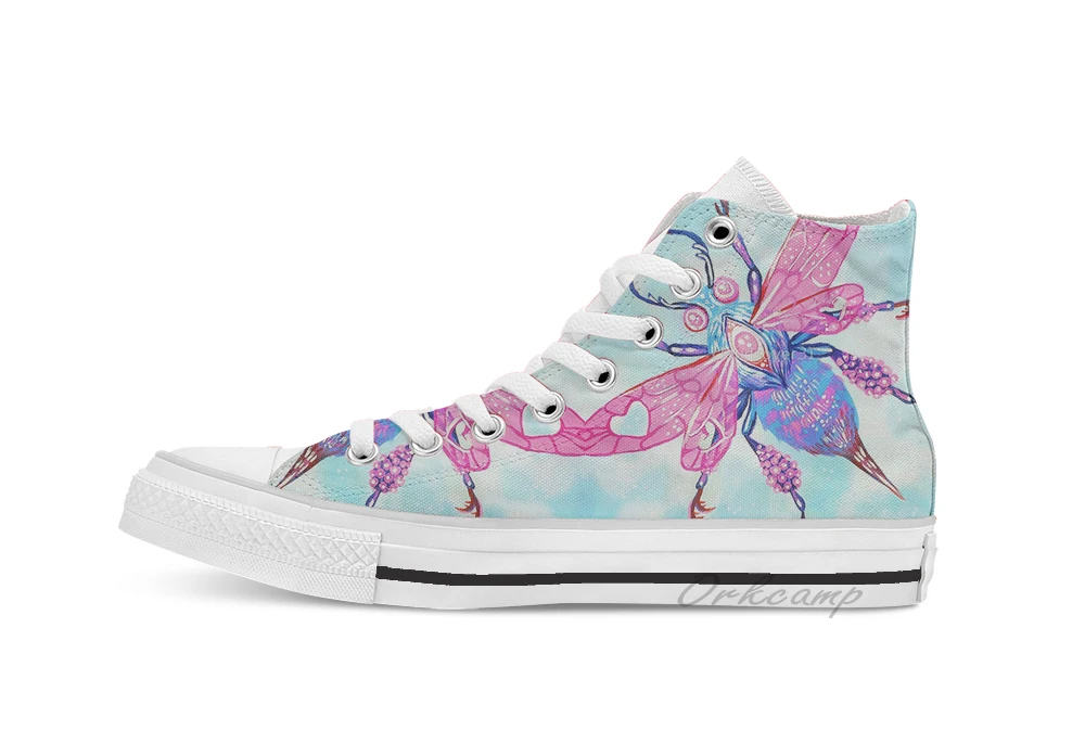

Bee Acrylic Painting High Top Canvas Flat Casual Custom Design Shoes Drop Shipping
