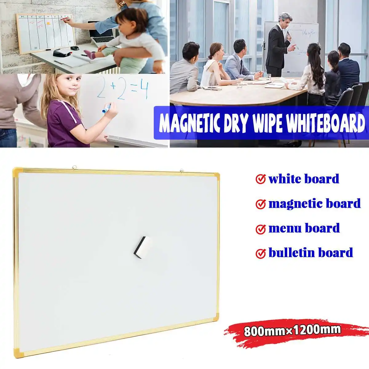 

Kicute 1pcs 800mm*1200mm Double Side Writing Whiteboard Notice Memo Board Dry Erase Board and Magnetic Dry Wipe