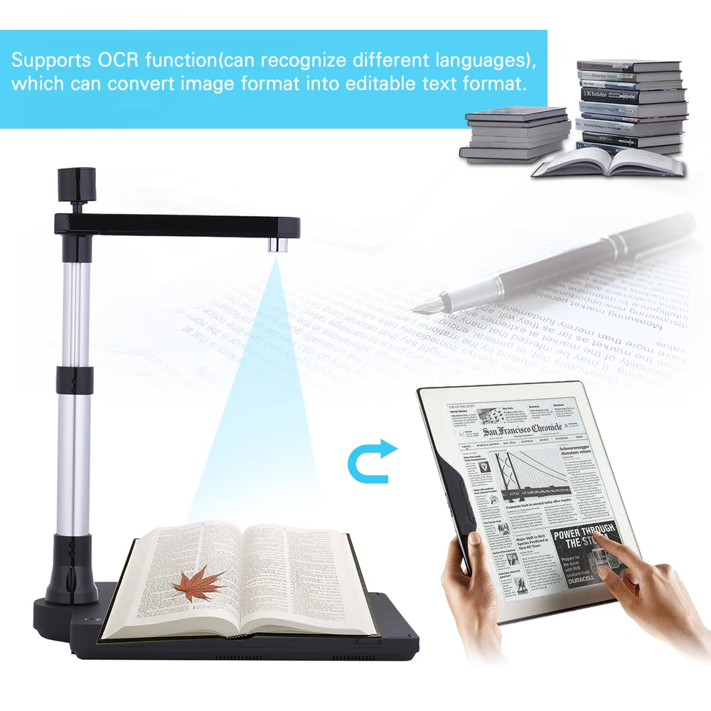Регулируемый HD высокоскоростной USB книжный сканер для документов камеры двойной