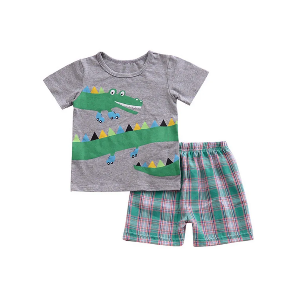 Newest Summer Boy Clothes Set Children T-Shirt Plaid Pant Suit Kids Short Sleeve Outfit  Clothes Set