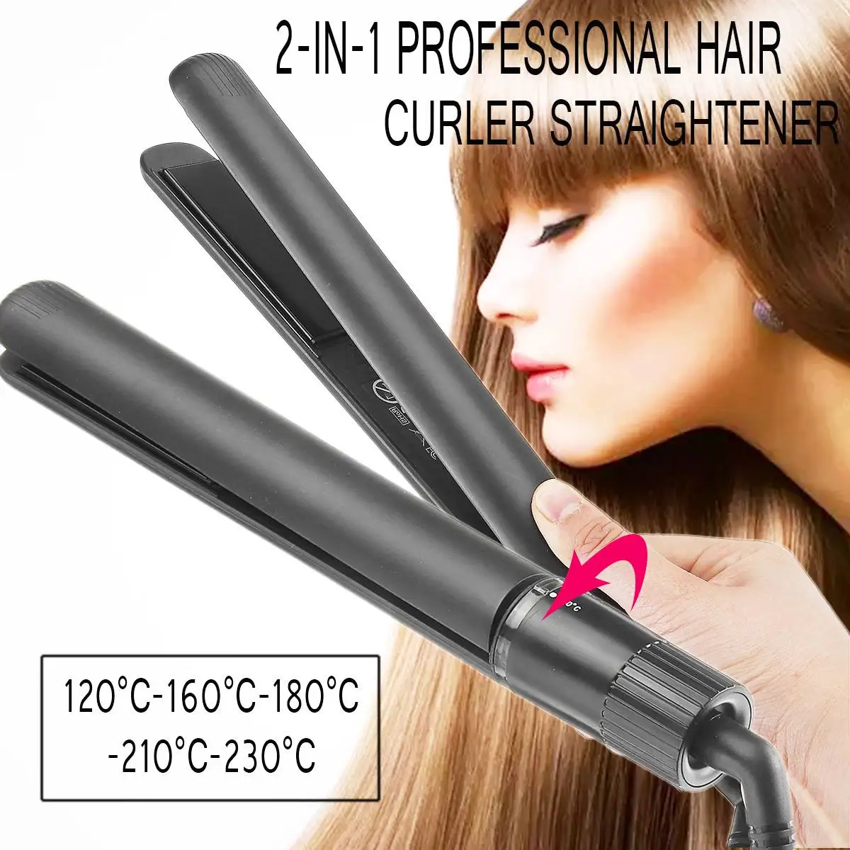 

2-IN-1 Professional Hair Curler Straightener Rotating Fast Heating Tourmaline Ceramic Iron Hair Styling Tool Set