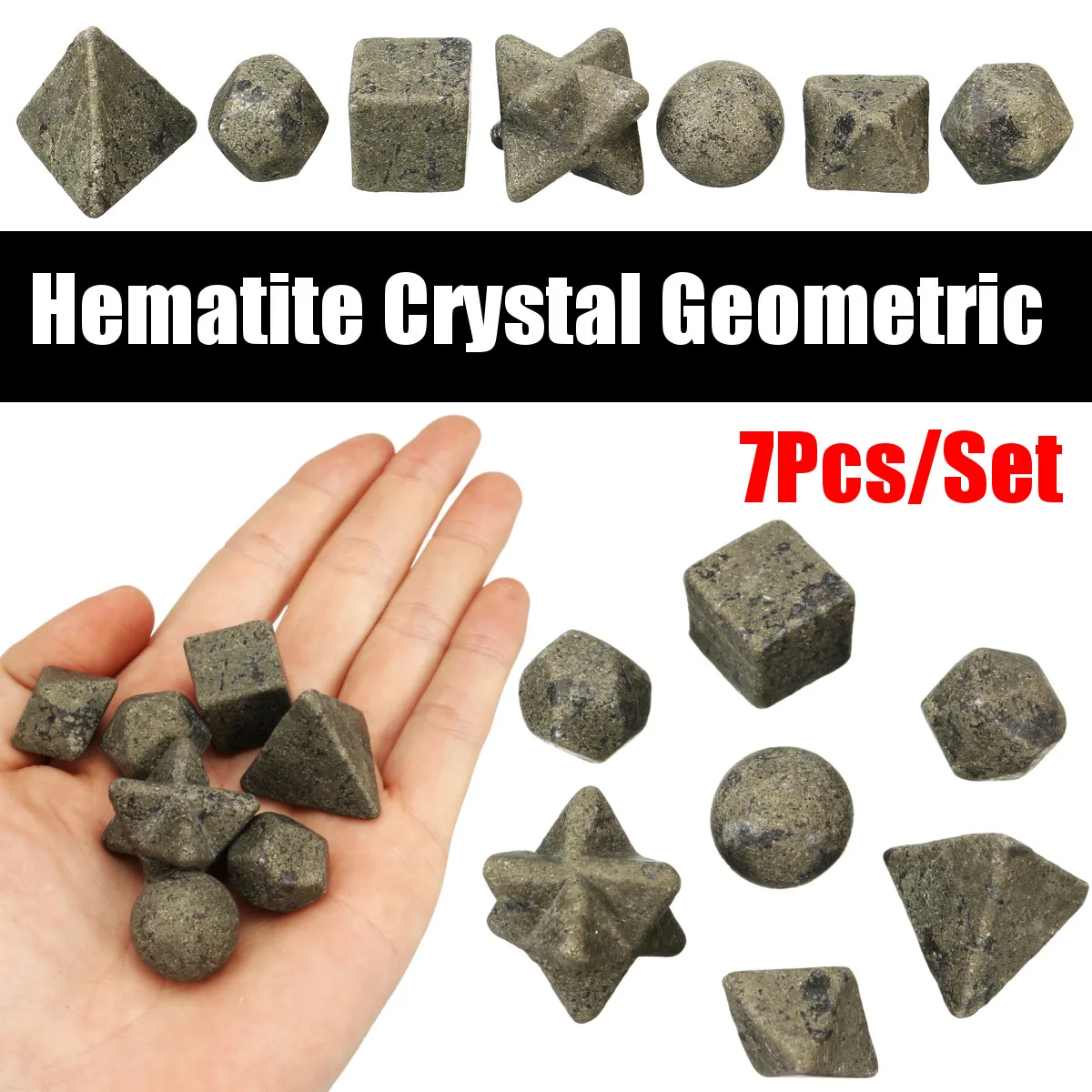 

7Pcs/Set 18-25mm Hematite Platonic Solids Sacred Geometric Set Crystal Geometric Healing Reiki Stone Carved Craft Home Decor