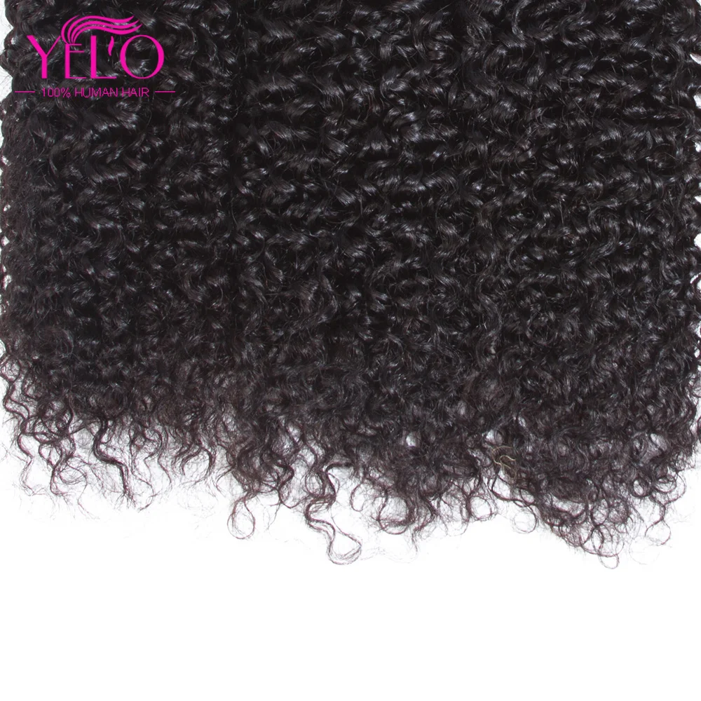 YELO Hair Malaysian Afro Kinky Curly Human Hair Weave Non Remy Hair Extensions 100% human hair color1B# 3 Bundles With Closure