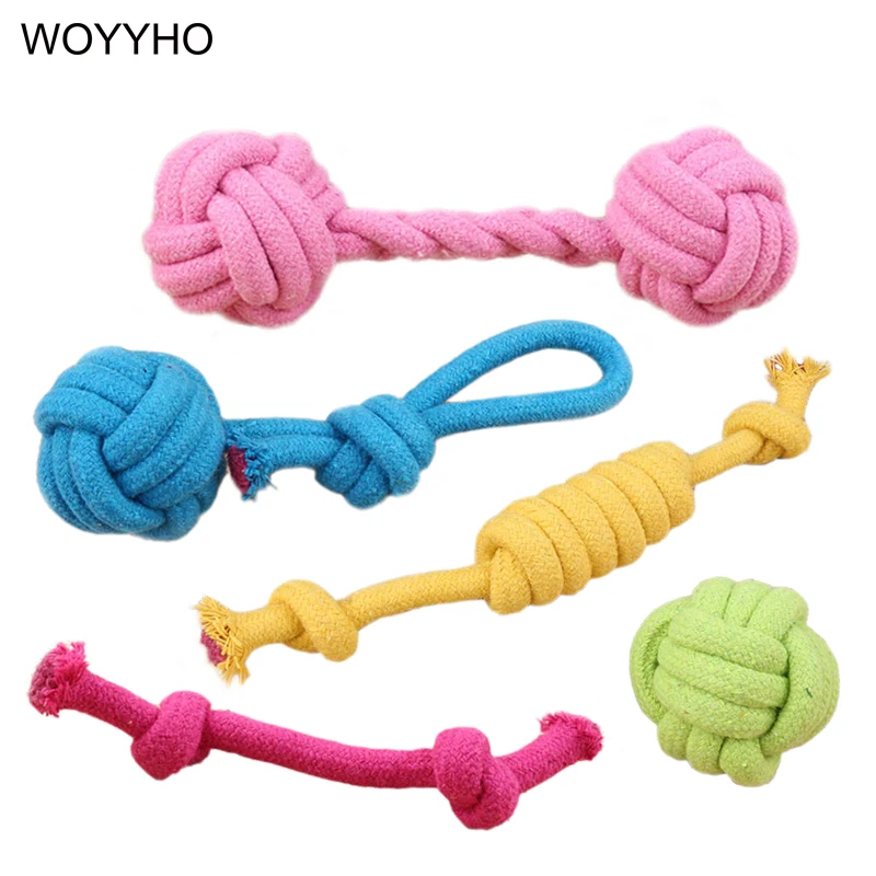 

Candy Colors Cotton Rope Dog Toys Pet Interactive Teeth Cleaning Playing Knot Ball Small Puppy Dogs Chew Toys