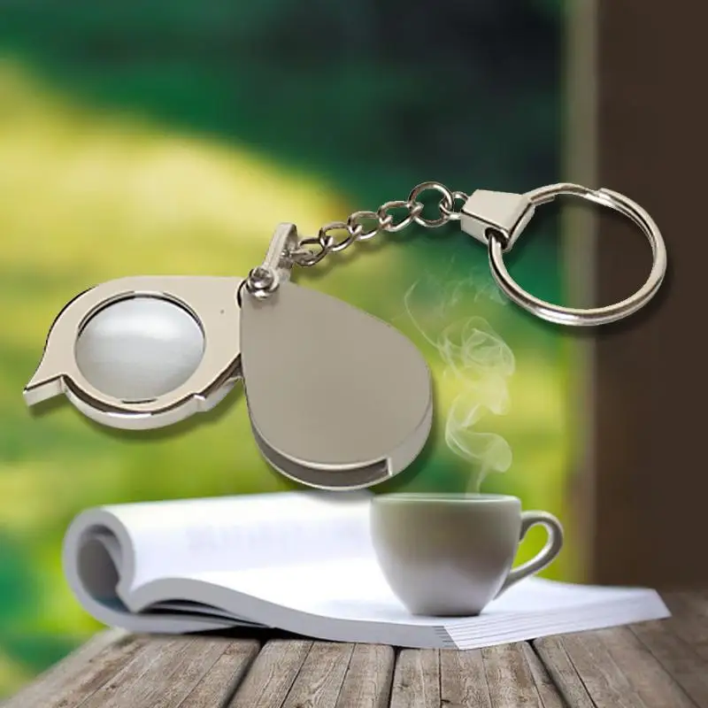 

Portable 8X Folding Key Ring Glass Magnifier with Key Chain Waterproof Daily Handheld lMagnifying Glass Loupe Household Tool