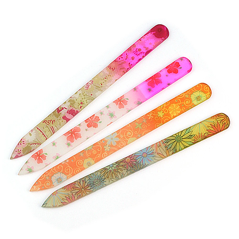 

4 Fashion Color Crystal Glass Nail Polisher Files Manicure Tool Kit Durable Case Nail Art Decorations Tool
