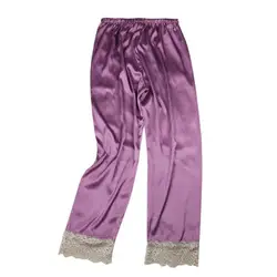 Для женщин сезон: весна–лето искусственного шелка Пижамные брюки кружева длинные брюки одежда для сна брюки эластичный пояс 2019 Новый