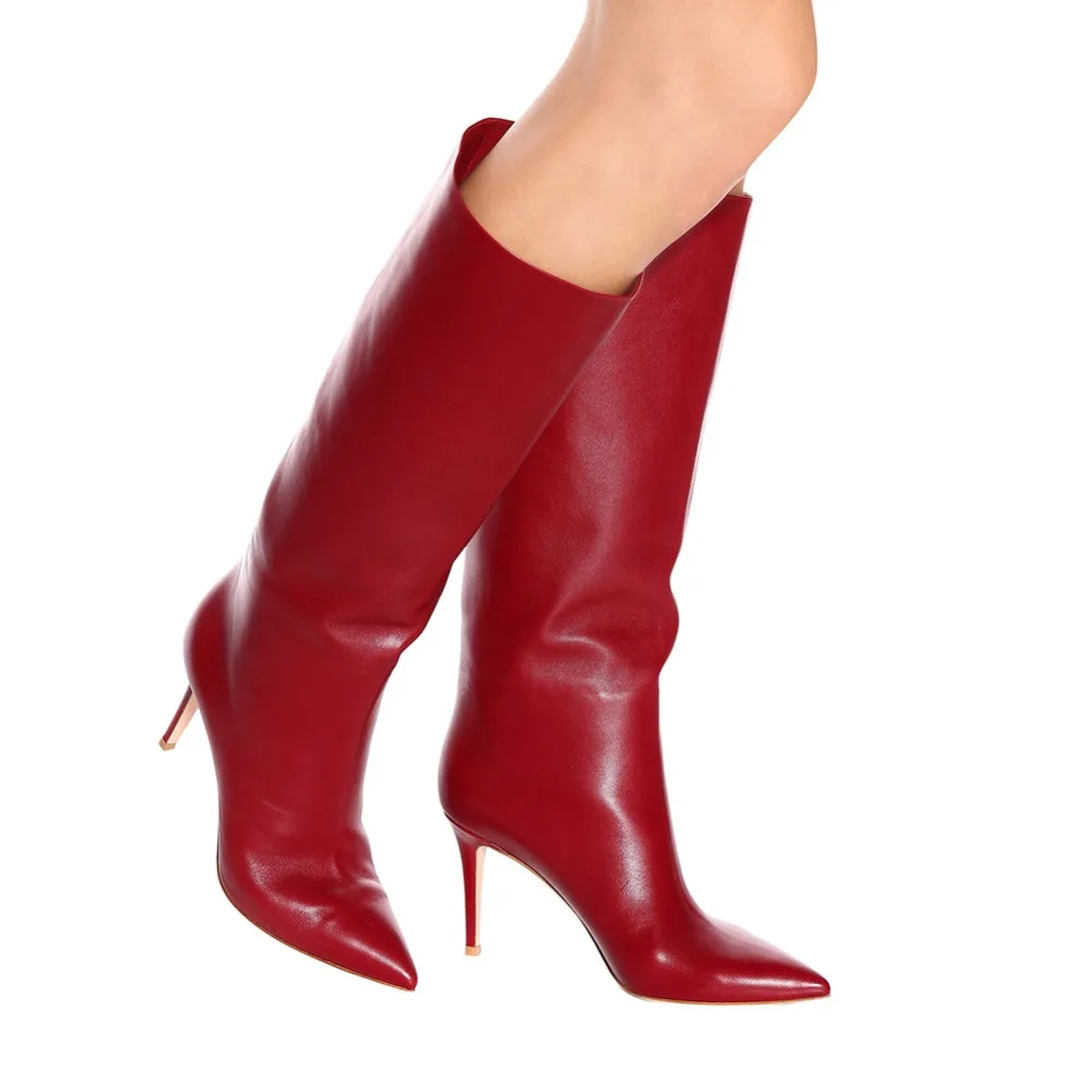 

2019 Newest Genuine Leather Knee High Boots Black Shaft Tall Boots Cutomized Color