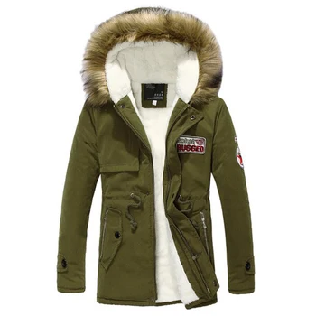 

Warm Fall Winter Mens Parka Parker Padded Lined Winter Jacket Faux Fur Hooded Coat Trendy Handsome Army Green Black Slim Jacket