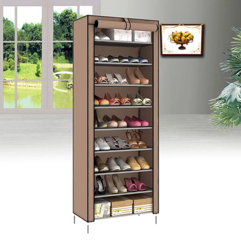 الغبار 10 طبقة 27 زوج ShoesShoes خزانة DIY الجمعية رف للأحذية الغبار مويستوريبروف قدرة كبيرة حذاء رف C