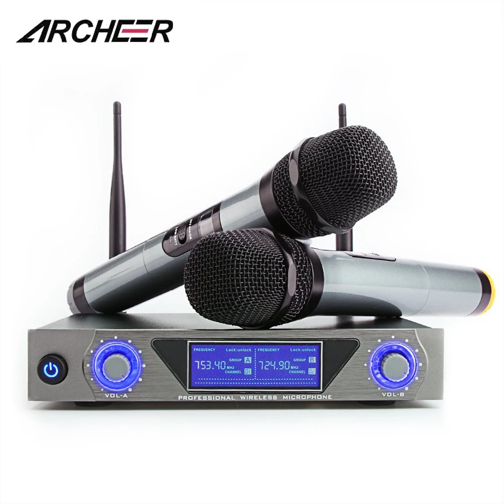 

ARCHEER Home Karaoke Microphone LCD UHF Dual CH Wireless Handheld Microphone System 2 Mic Microphones Karaoke