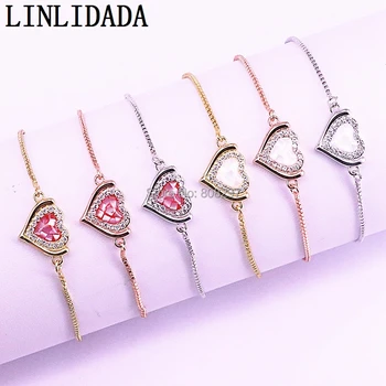 

8Pcs Fashion Mix Color Micro Pave CZ Zirconia Shell Heart Charm Connector Bracelets For Women Jewelry