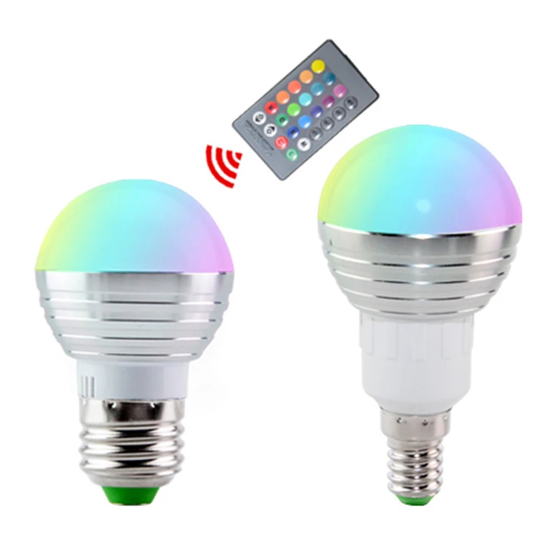 LED E27 E14 LED Light RGB Bulb 16 Colors 3W Spotlight Dimmable Plus Infrared Remote Control Lampada Table Lamp