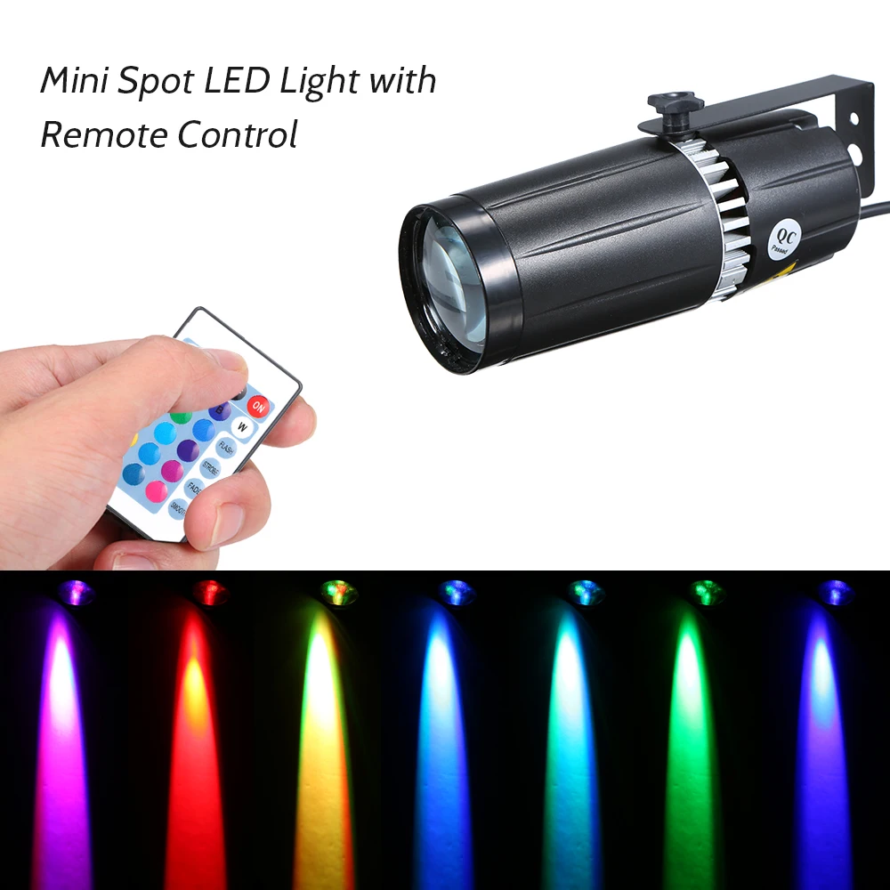 

Party Light 16 Colors 9W Mini RGB LED Spot Light Projector Lamp Lighting Fixture with Remote Control Portable for DJ Show Stage