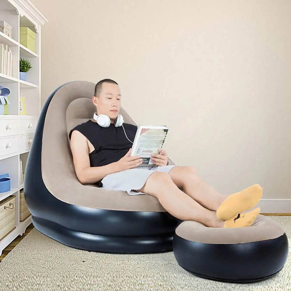 

Inflatable Sofa Chair Bean Bag Flocking PVC Garden Lounge Beanbag Adult Outdoor Furniture Camping Backpacking Travel Accessories