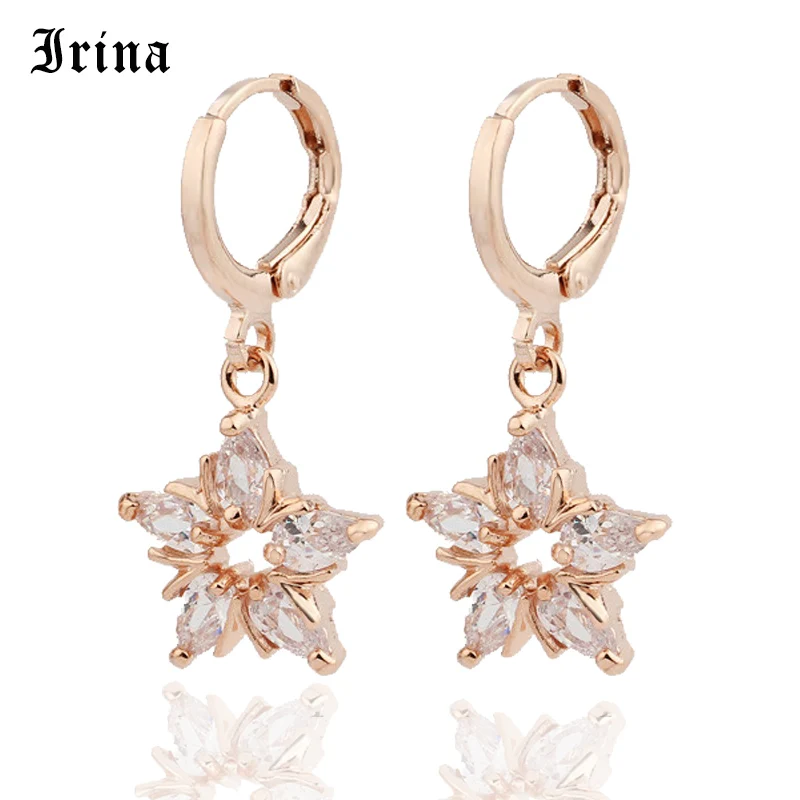 

Irina Simple 585 Gold Color Star Stud Cubic Zircon Crystal Drop Earrings For Women /Girls Jewelry