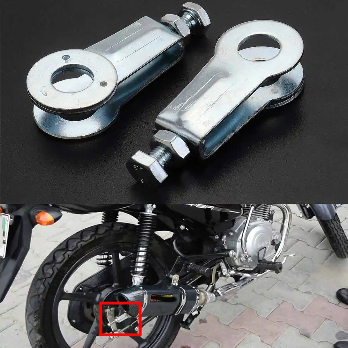 2pcs Motorcycle Chain Adjusters Tensioners Motorbike Polished Steel