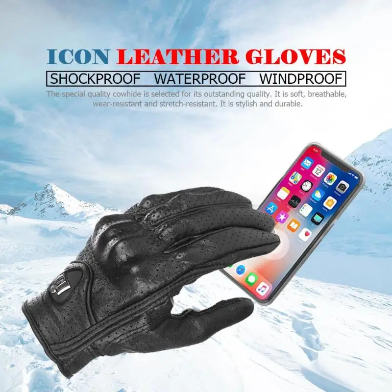 Genuine Leather Motorcycle Gloves Touch Screen Motocross Bike Cycling Glove Full Finger Guantes Moto Invierno Luva Motociclista