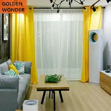 Современные лимон ярко-желтый цвет хлопок и лен шторы для гостиной Простые Модные украшения дома