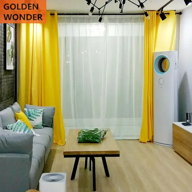 Modern Lemon Bright Yellow Color Cotton And Linen Curtains For