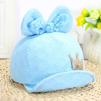 

2018 New Spring Summer Crown Bow Baby Hat Lace and Cotton Bow Flanged cap Baby Girl Princess Cap Peaked Cap Baby Accessories -40