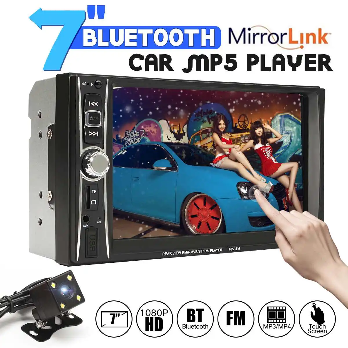 

7 inch 2 Din Bluetooth Car Video Player USB/FM Radio Stereo Audio MP5 Player Auto Reversing Monitor + Rear View Camera