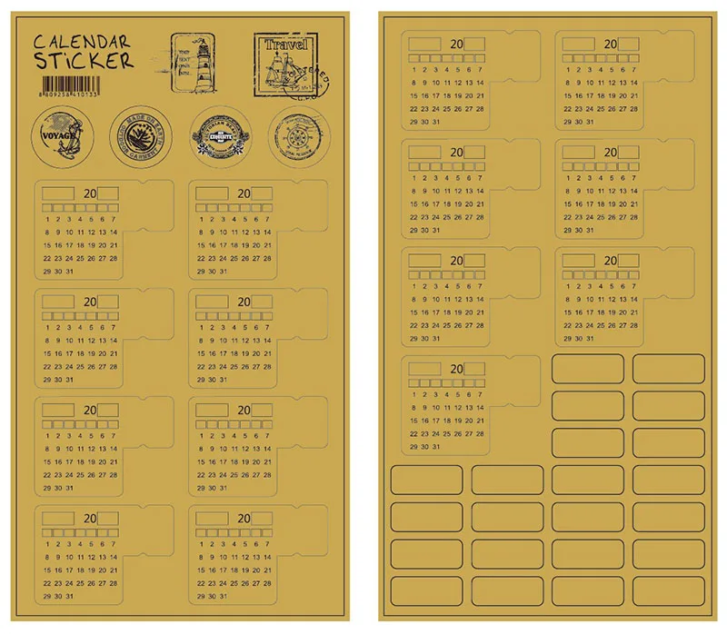 EZONE, 2 листа, клейкие календарные наклейки, крафт-бумага, рукописный календарь, записная книжка, наклейка, закладки, канцелярские принадлежности