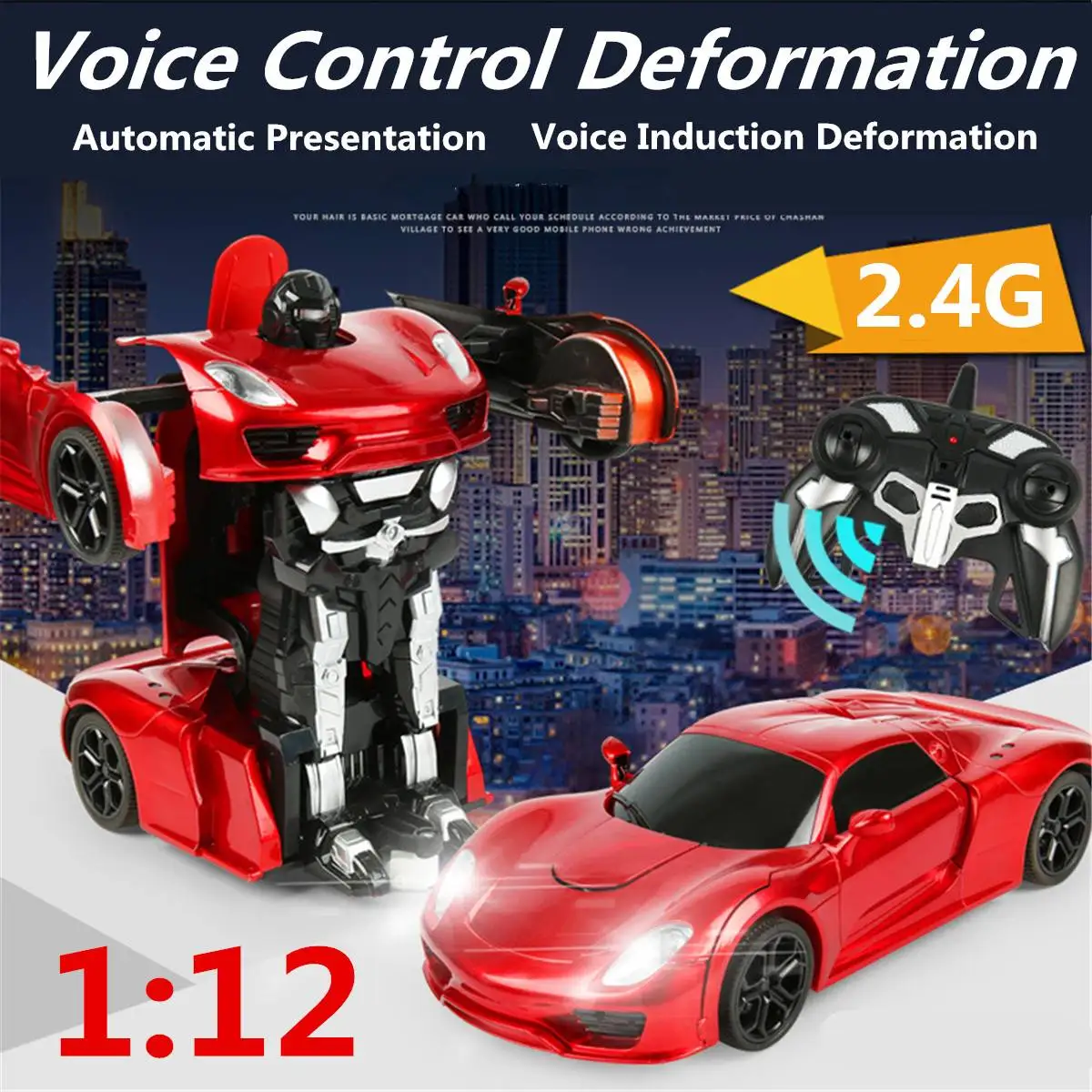 2.4GHz 1:12 RC Car 2in1 Voice Remote Control Robot Car Toy Transformation Robots Models Driving Sports Cars RC Fighting Toy Gift