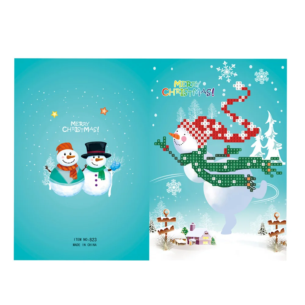 

Merry Christmas Cards DIY Diamond Painting Handmade Cards Round Drill Greeting Cards Rhinestones Embroidery Arts Crafts Gift