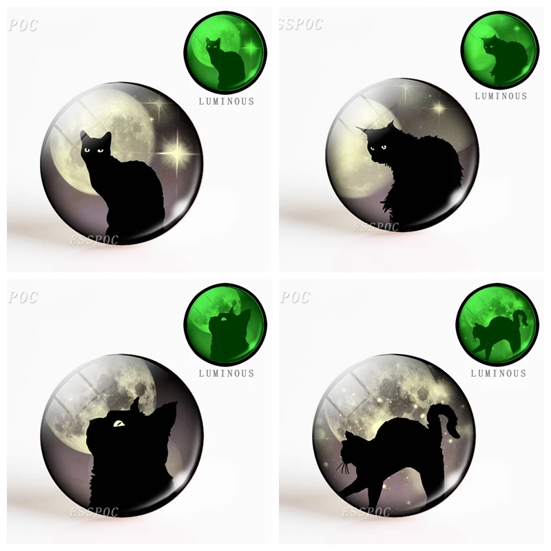 

5pcs/set Fashion Black Cat Glowing Eyes Full Moon Photo Luminous Glass Dome Animal DIY Making Necklace Pendant Jewelry Gift