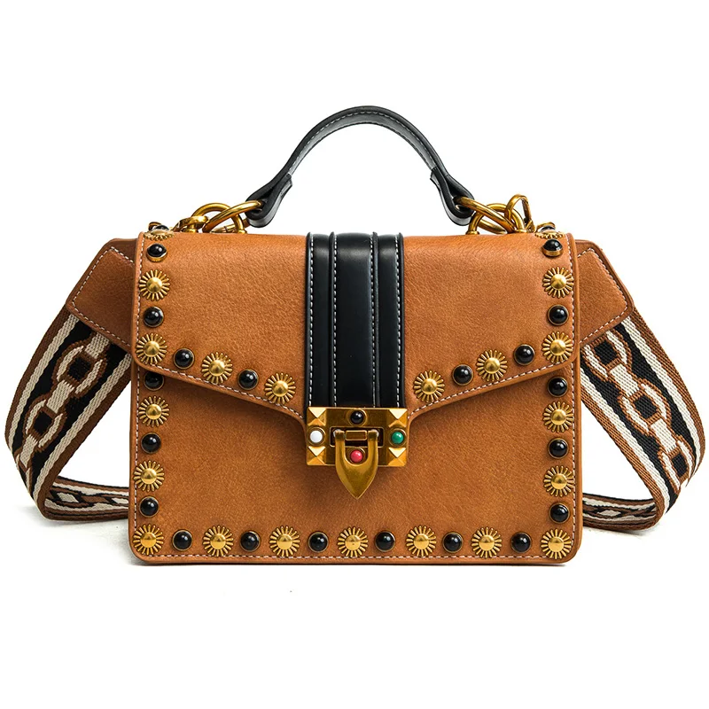 Британская мода ретро Женская сумка из искусственной кожи роскошные сумки женские сумки дизайнерские заклепки Tote Девушка плечо сумка