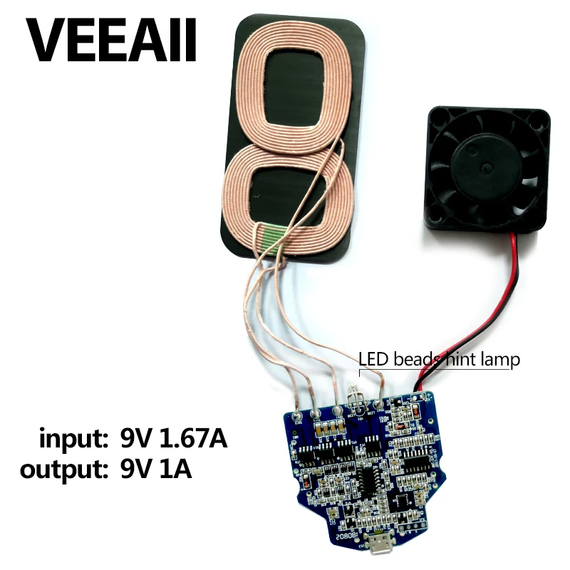 

VEEAII Qi Wireless Charger PCBA Circuit Board 2-Coils For iphone X Wireless Charging Micro USB Port DIY for Samsung S9 S7