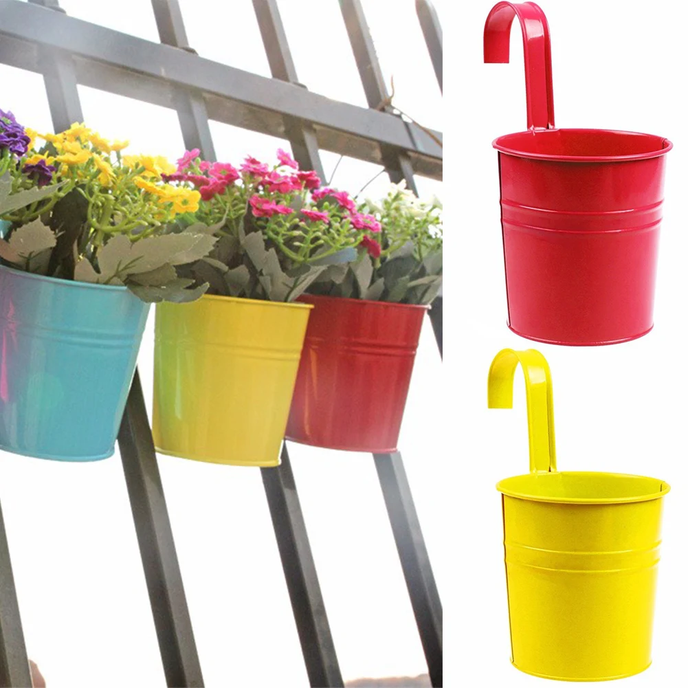 

3 Colors 1pcs wall Hanging Flower Pot with Hook Wall Pots Pail Iron Flower Holder Balcony Garden Planter Home Plant Pots
