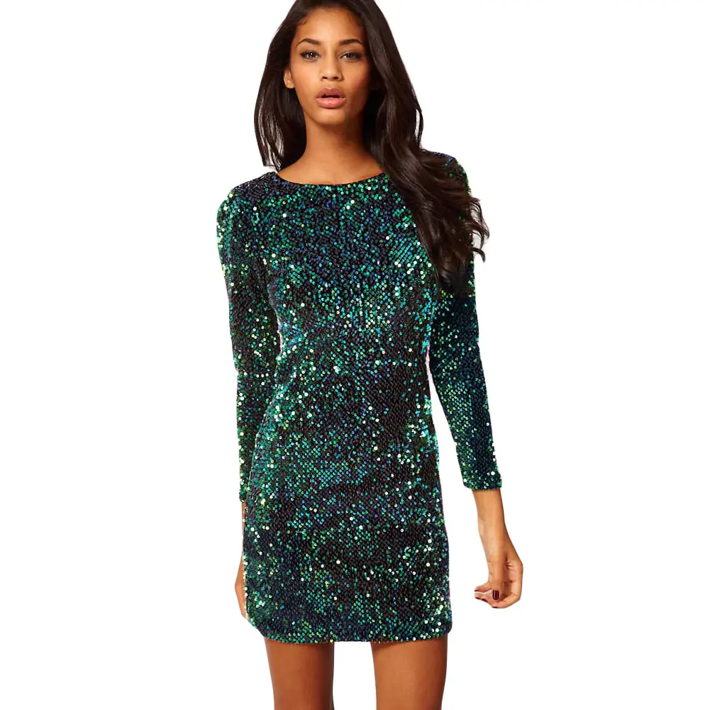 

Green Sequin Dress Women Sexy Club Dresses 2019 Slim Fit Backless Lady Bodycon Party Nightclub Mini Vintage Dress female vestido