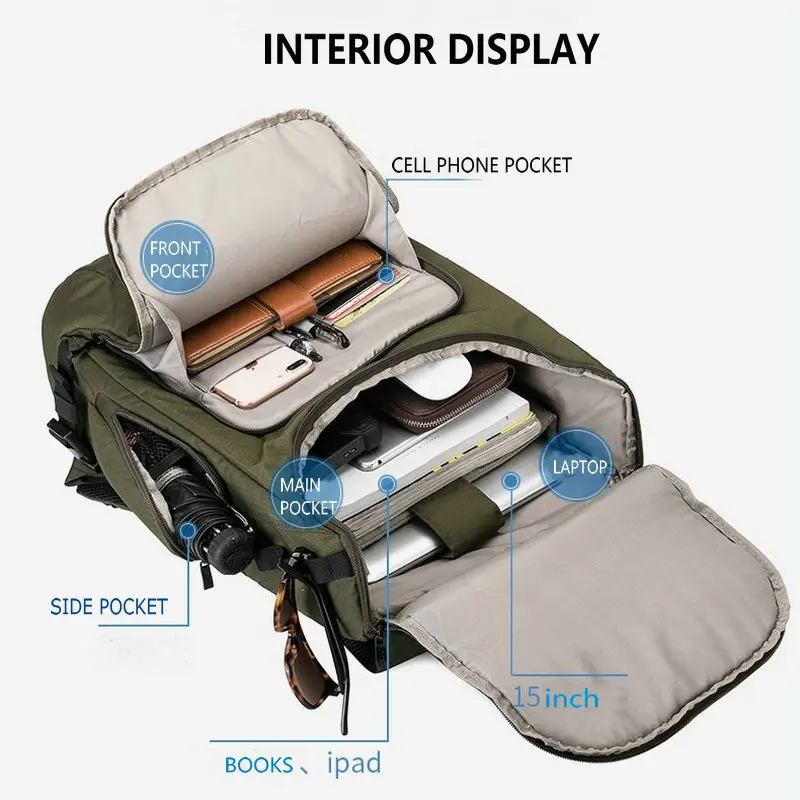  YINUO Men Travel Backpack Multifunction 15inch Laptop Backpack Waterproof High Capacity Male Casual