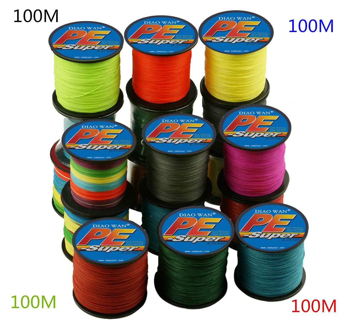 

DIAOWAN 9 Color 100M PE Braided Fishing Line 8 Strands 130 150 180 200 250 300 LB Multifilament 8 Weaves Fishing Line