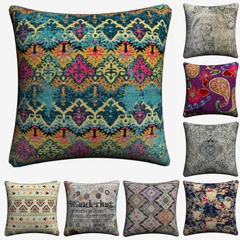 

Floral Bohemian Mandala Pattern Decorative Cotton Linen Cushion Cover 45x45cm For Sofa Chair Pillow Case Home Decor Almofada