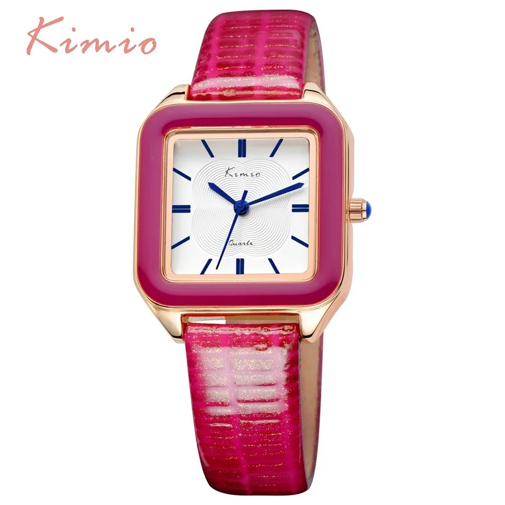 KIMIO Дамская мода яркий цвет квадратный циферблат Роскошные Брендовые женские часы кожаные женские часы женские наручные часы для женщин