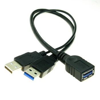 

10pcs/lot CY USB 3.0 Female to Dual USB Male Extra Power Data Y Extension Cable for 2.5" Mobile Hard Disk Black Color 30cm