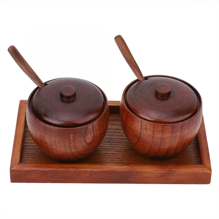 

TOPINCN 2pcs Wood Spice Jar Seasoning Box Set Salt Condiment Spice Containers for Kitchen Drop ship