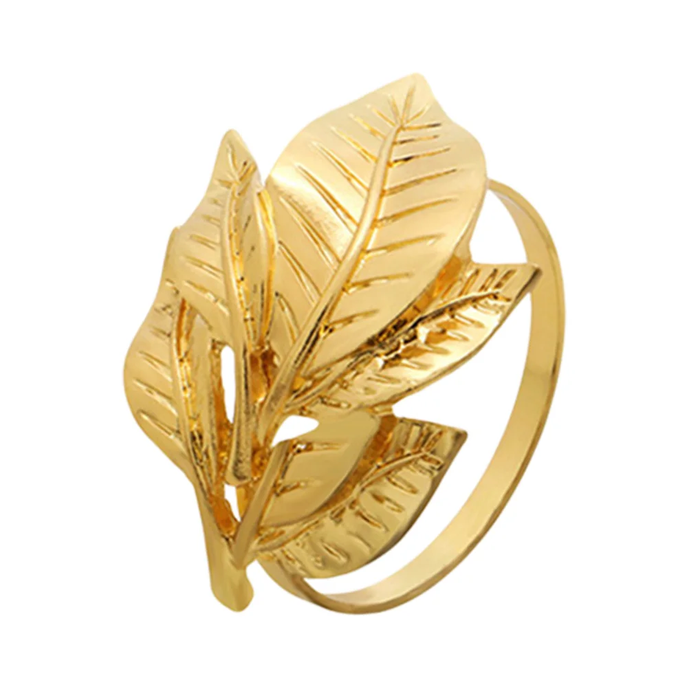 

6PC Alloy Napkin Ring Exquisite Napkin Buckle Holder Table Decoration Golden Leaf Napkin Ring for Dinner Party