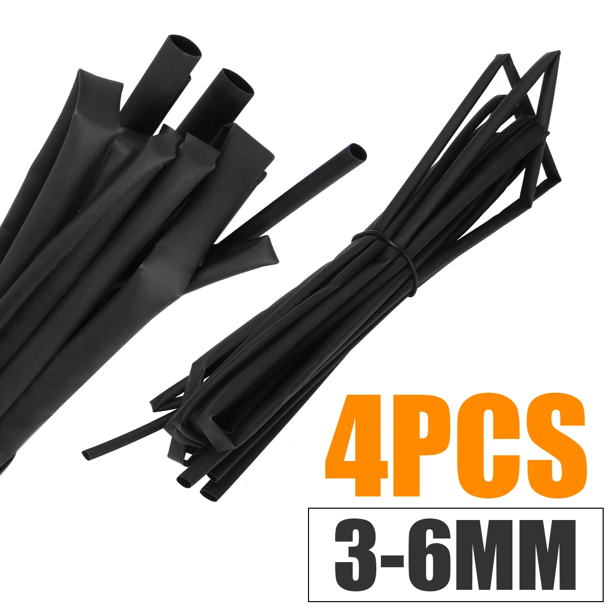 

4Pcs 1 Meter Black Heat Shrink Tube 3mm 4mm 5mm 6mm Diameter Heatshrink Wire Cable Insulated Sleeving Tubing Tubes Kit