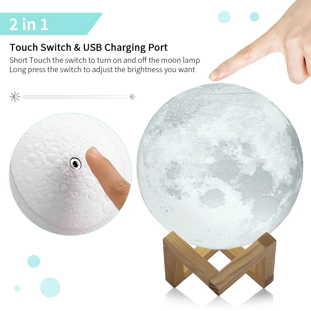 В продаже красота Луна Форма ночник перезаряжаемый 3D принт ночной луна лампа изменение сенсорный выключатель спальня ночник Декор подарок