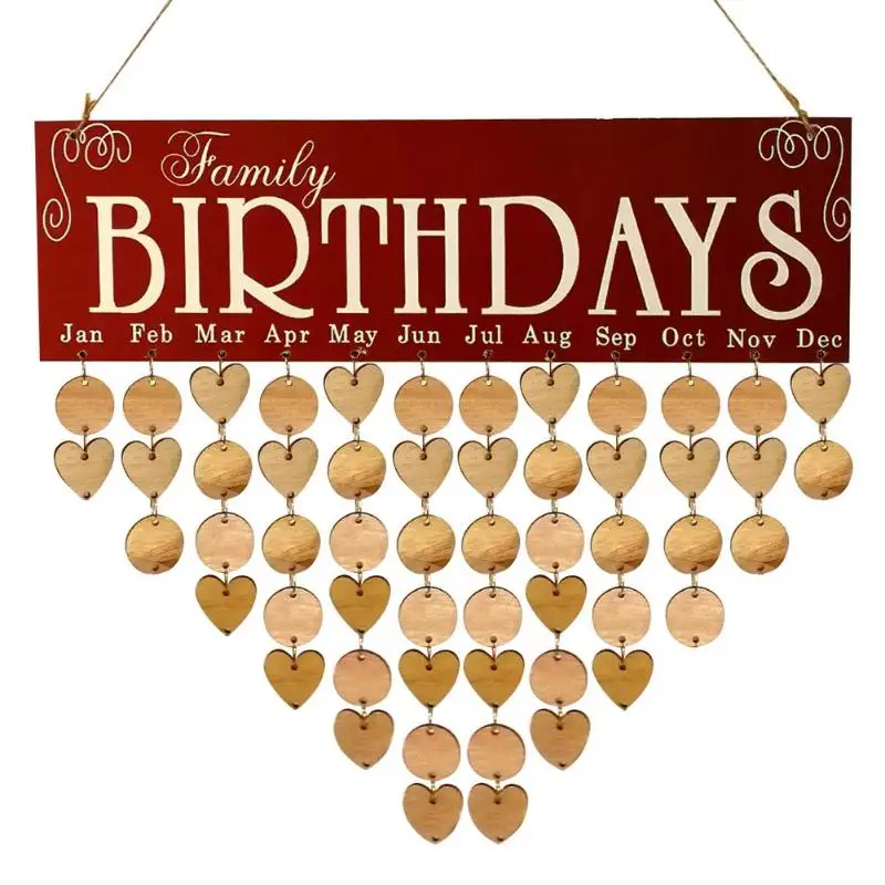 

Wooden Birthday Reminder Board Family Date Sign DIY Hanging Calendar Decor