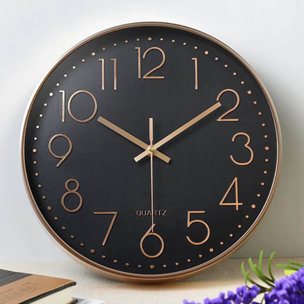 

Quartz Clock Wall Clock Silent 12inch Digital Clock Hotel Ornament Livingroom Fashion Rose Gold Office Hanging Clock