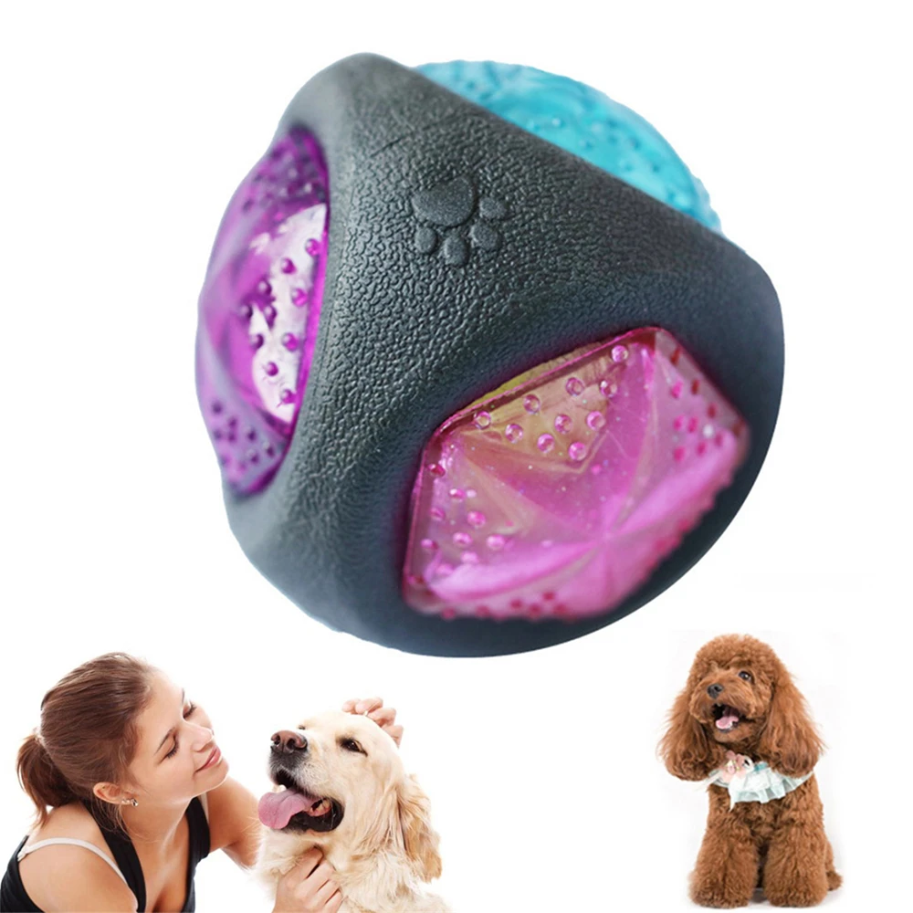 

Luminous Pet Dogs Puppy Teething Toy Durable Bite-resistant Bouncy Ball Dog Chewing Rubber Ball Dog Training Pet Toys with Sound
